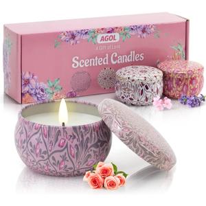 Candles Gifts for Women 3 Pack 2.5 oz Natural Floral Lavender Cherry and Rose Candles Set, Aromatherapy Candles for Home Scented, Portable Small Jar Candles Set for Travel, Spa, Bath, Yoga