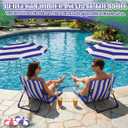 Briwooody 2 Set Foldable Poolside Chairs with Umbrella Portable Beach Folding Poolside Chair for Adults Traveling Camping Picnic Lawn Accessories, Blue Stripe