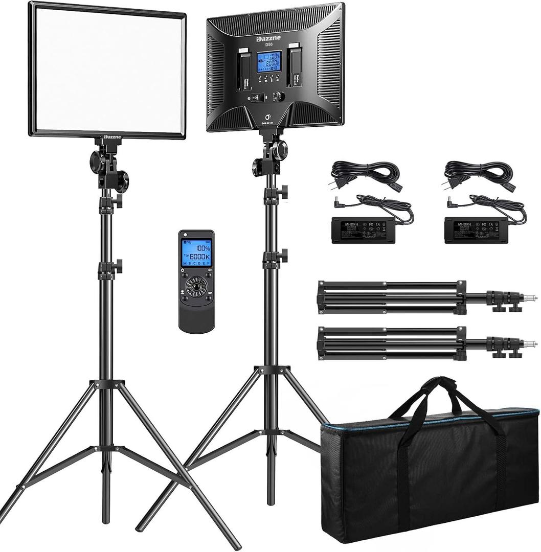 D50 LED Video Light Panel Lights 15.4", 2 Packs 45W 3000K-8000K Bi-Color Dimmable Photography Lighting, CRI 96+ Videography Lighting for Video Shooting/Gaming/Live Stream/Studio/Film