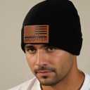 Dad Gifts American Flag Leather Beanie Hat for Dad from Daughter Christmas Stocking Stuffers Birthday Funny Gifts Ideas Stuff (Black)