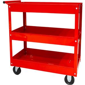 BIG RED Steel Rolling Service Tool Cart with 3 Tires , Heavy Duty Utility Cart on Wheels with Two Brake for Office Kitchenwarehouse,400 lbs Capacity, Red