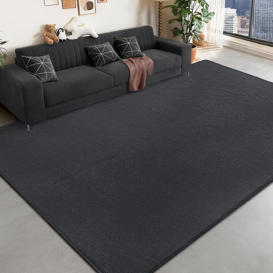 Large Area Rugs for Bedroom Living Room - 8x10 Feet Ultra Soft Dark Grey Rug Thickened with Memory-Foam, Solid Modern Minimalist Carpets for Home Decor, Non-Slip and Comfy Nursery Room Rugs