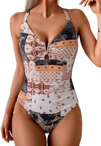 Eomenie One Piece Swimsuit for Women Tummy Control Ruched Bathing Suit V Wire Neck Slimming Swim Suits Large
