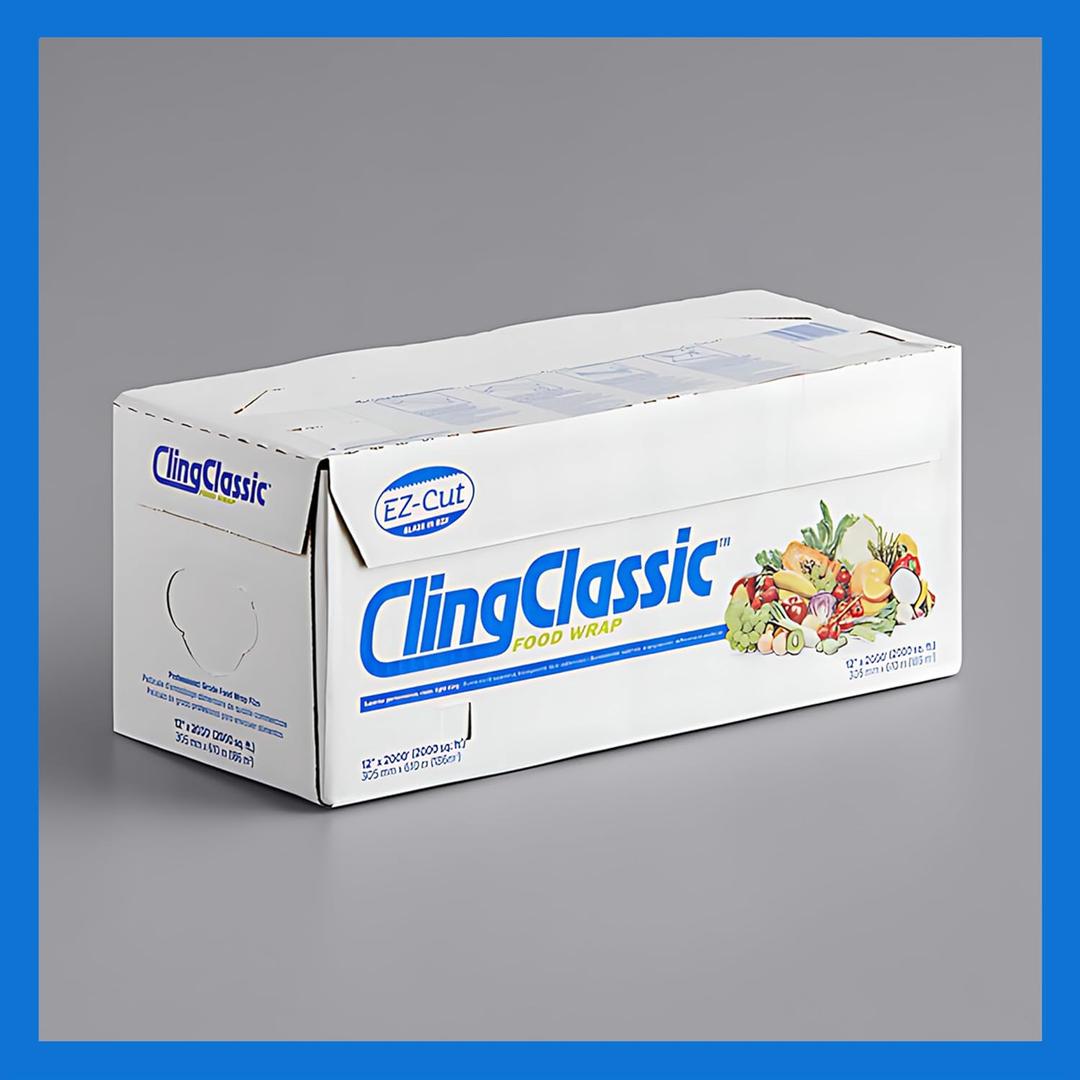 Cling Classic Plastic Wrap 12 in x 2000 ft Food Stretch Film Roll Clear ZipSafe Blade Cutter Easy to Cut Dispenser PVC BPA-Free Microwave & Freezer Safe Seal Home Commercial Use (12" x 2000')