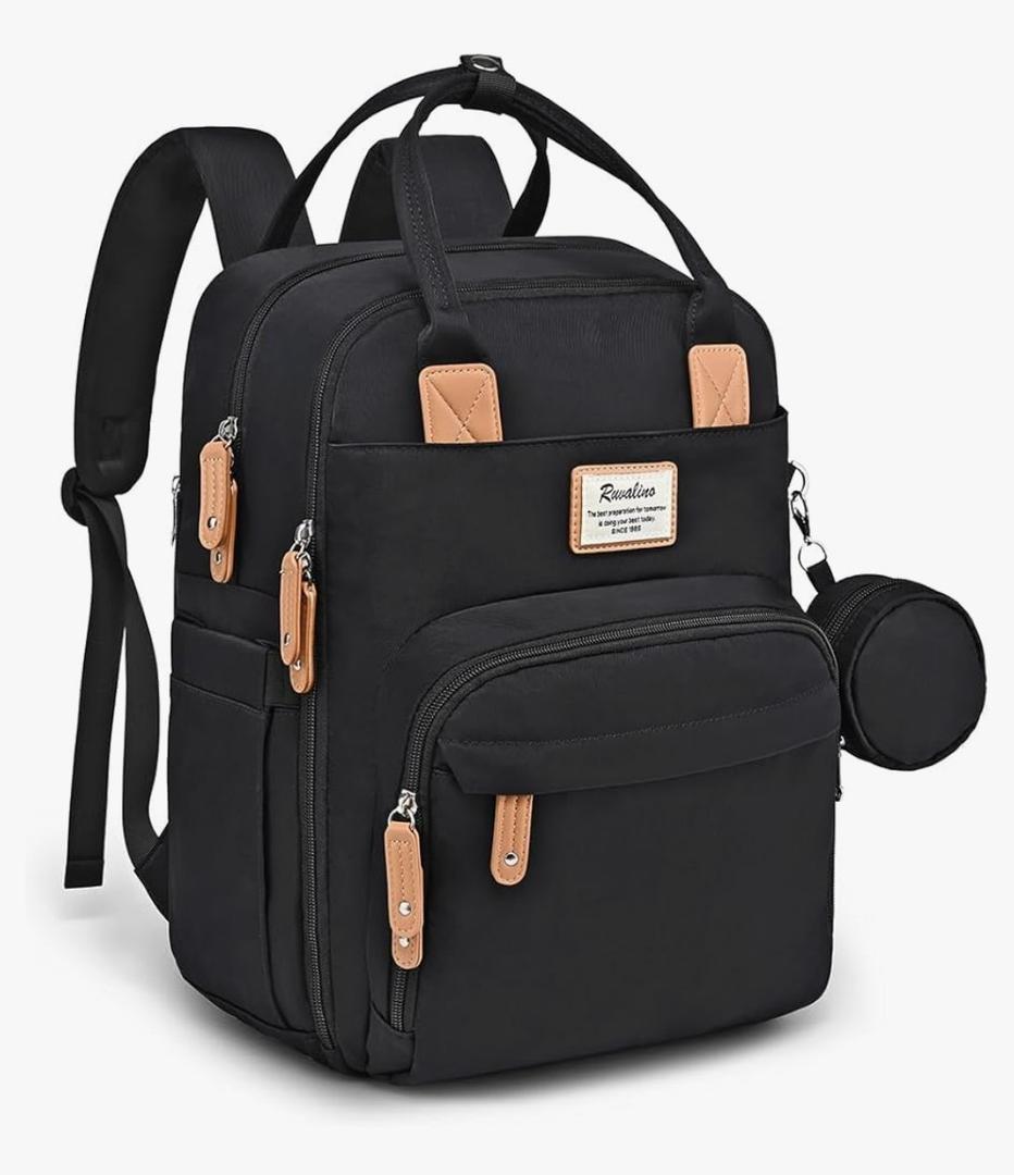 RUVALINO Diaper Bag Backpack, Multifunction Travel Pack Maternity Baby Changing Bags, Large Capacity, Waterproof, Black