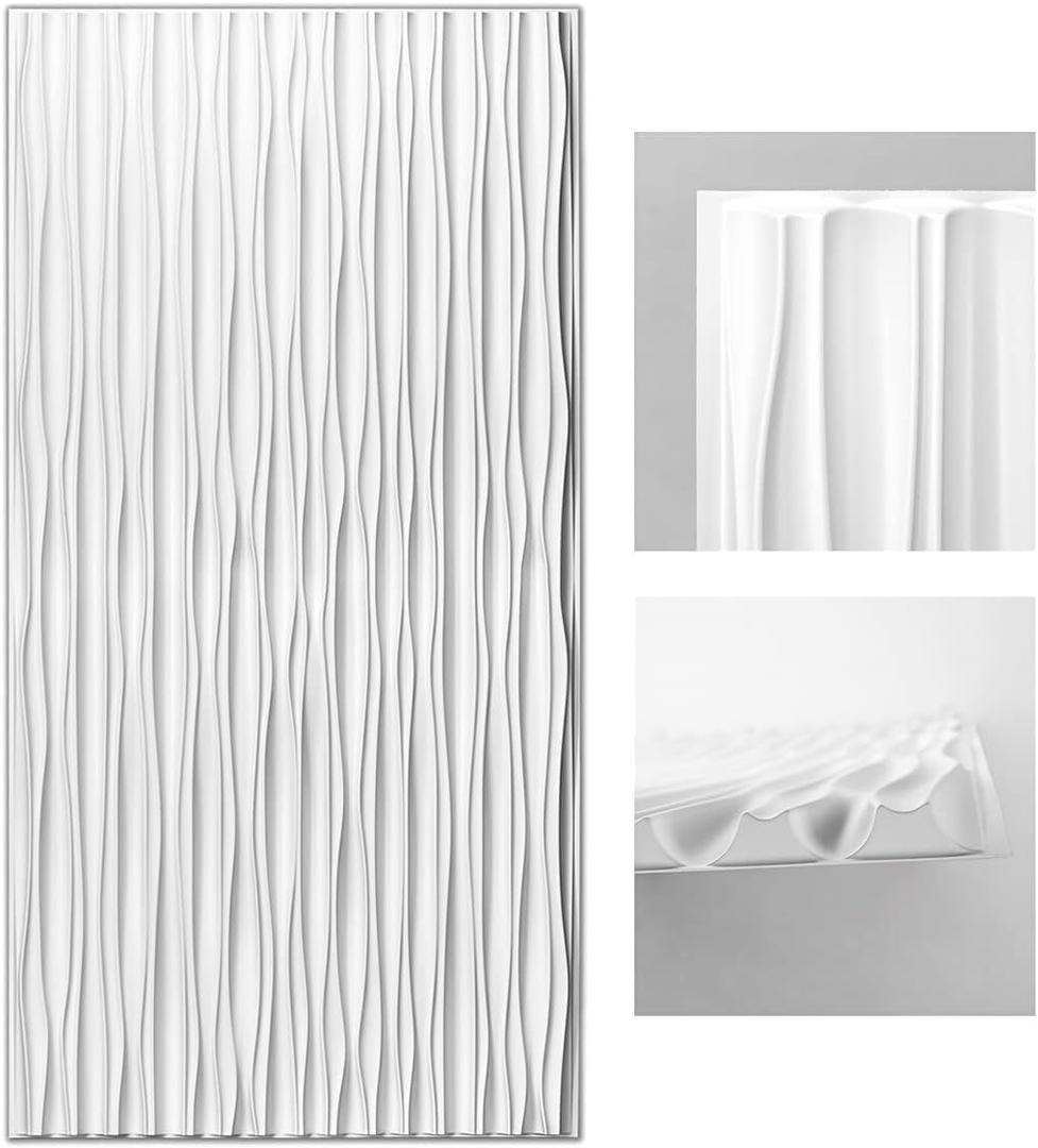 Art3d White Large PVC 3D Wall Panels for Interior Wall Dcor, Drop Ceiling Tile 2x4, 3D Textured Wavy Wall Panels Decorative, Pack of 6 Tiles(47.2"23.6")
