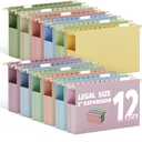Ansook Legal Size Hanging File Folders Extra Capacity, Heavy Duty 2 Inch Expansion Plastic File Folders Hanging with Tabs,12 Pack Pastel File Cabinet Folders, Expandable Hanging File Folder Organizer