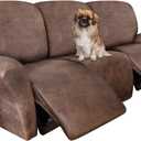 ANARACHON Recliner Couch Cover Leather Look Recliner Sofa Covers for 3 Cushion Reclining Sofa Slipcovers 8-Pieces Furniture Protector Spandex Fabric Washable (3 Seater, 02 Light Brown)