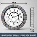 OCEST 18 Inch Large Outdoor Clock Waterproof Thermometer Hygrometer Combo Night Light Illuminated Wall Clocks Battery Operated Silent Non-Ticking Ideal Patio Clock for Garden Pool Porch Yard Garage