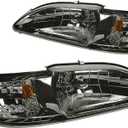 PM PERFORMOTOR Smoked Housing Amber Corner Factory OE Style Headlight Replacement Compatible With 94-98 Mustang, PMHL-FMUS-9498-SA