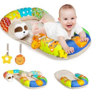 URMYWO Tummy Time Activity Mat - Cozy Tummy Time Mat for Newborn 0-12 Months, Breathable Soft Infant Baby Sit Me Up Floor Seat Early Sensory Development Play Toys Baby Registry Research Shower Gifts (Colorful)
