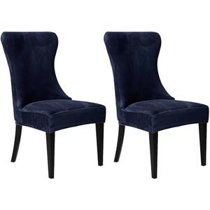 Wingback Chair Covers, Velvet Stretch Tufted Wingback Chair Cover Slipcover, Reusable Protector Arm Dining Chairfor Dining Room Banquet Home Decor, Machine Washable (Navy, Set of 2)