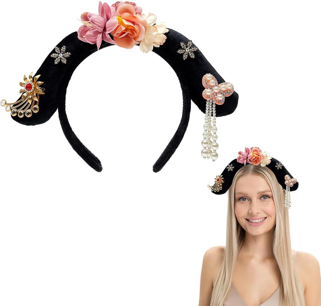 Chinese Style Ancient Traditional Hanfu Headband Chinese Qing Dynasty Royal Court Queen Princess Imperial Concubine Hair Hoop for Women Cosplay Costume Hair Accessories