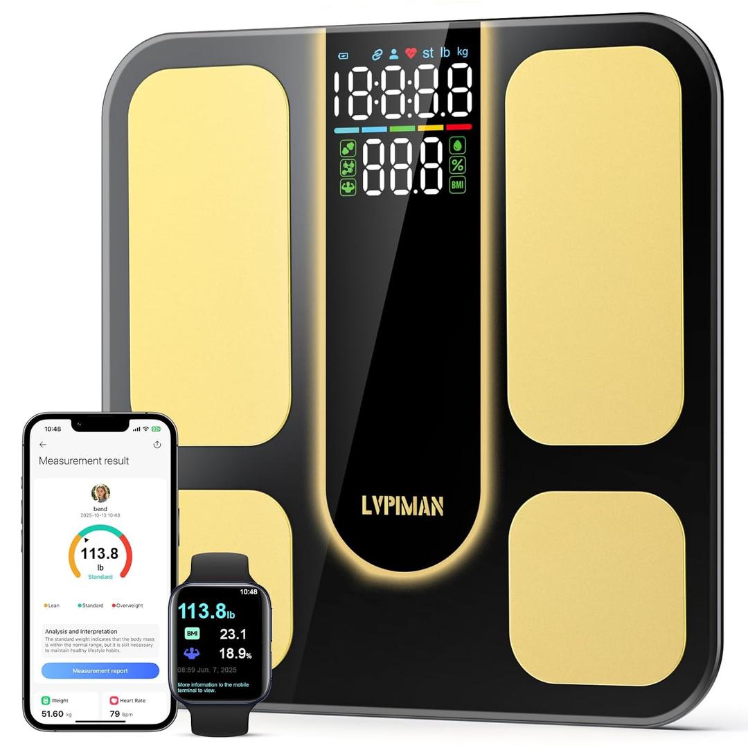 Professional Smart Scale for Body Weight, BMI, Body Fat, Muscle Mass, Highly Accurate 25 Body Composition Weighing Machine, Bathroom Digital Scale Large Display Sync with Fitness App, 402lb (GOLD)