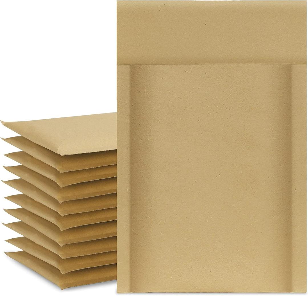 UCGOU Natural Kraft Bubble Mailers 4x8 Inch 50 Pack Brown Padded Envelopes #000 Small Business Mailing Packages Self Sealing Tear Resistant Boutique Bulk Shipping Bags for Jewelry Makeup Supplies (4x8" 50PC)