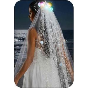 HEREAD Light Up Starfish Veil LED Pearl Mermaid Weding Veils Beach Hair Accessories for Women with Comb