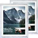 iRahmen 16x20 Picture Frame Set of 2 with Plexiglass, Distressed White Wood Poster Frame Display Pictures 11x14 with Mat or 16 x 20 Without Mat for Photo Wall Mounting