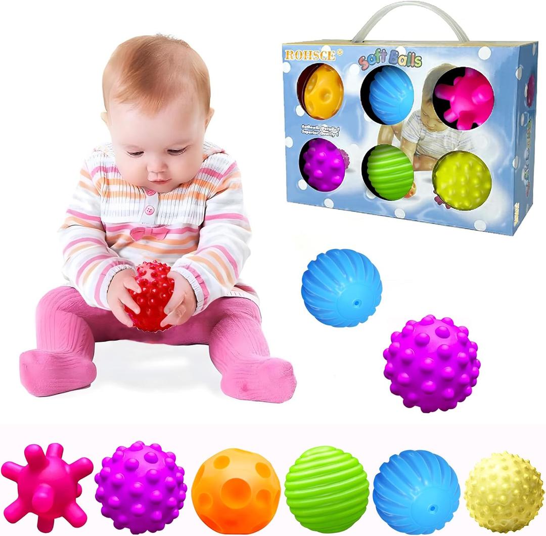 ROHSCE Sensory Balls for Baby Sensory Baby Toys 6 to 12 Months for Toddlers 1-3, Bright Color Textured Multi Soft Ball Gift Sets, Montessori Toys for Babies 6-12 Months Infant Toys (6 Pack)