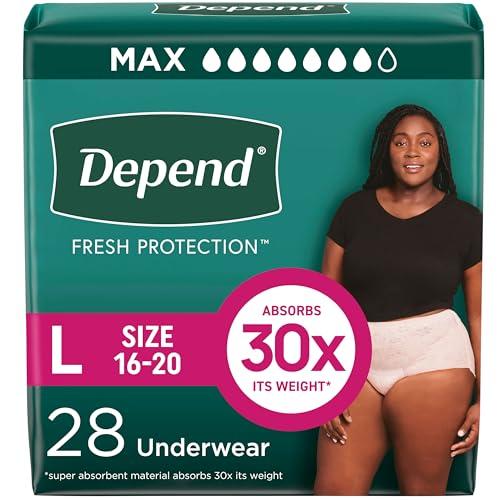 Depend Fresh Protection Adult Diapers, Incontinence & Postpartum Bladder Leak Underwear for Women, Disposable, Maximum, Large, Blush, 28 Count, L