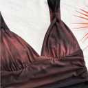 Women's Ruched Mini Dress Retro Vintage Mesh Sleeveless V Neck Fitted Dresses (L)