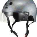 Triple Eight The Certified Sweatsaver Helmet with Visor for Roller Derby, Skateboarding and BMX, Silver Glitter, XS/ S