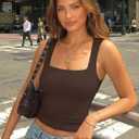 Trendy Queen Double Lined Square Neck Crop Top Women Teen Girls Buttery-Soft Sleeveless Basic Aesthetic Going Out Tank Top (Brown, M)