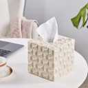 Sand Stone Tissue Box Cover – Ribbed Square Resin Tissue Box Holder – Heavy Duty Decorative Home & Bathroom Decor for Countertop, Tabletop, Night Stand, Office – Beige
