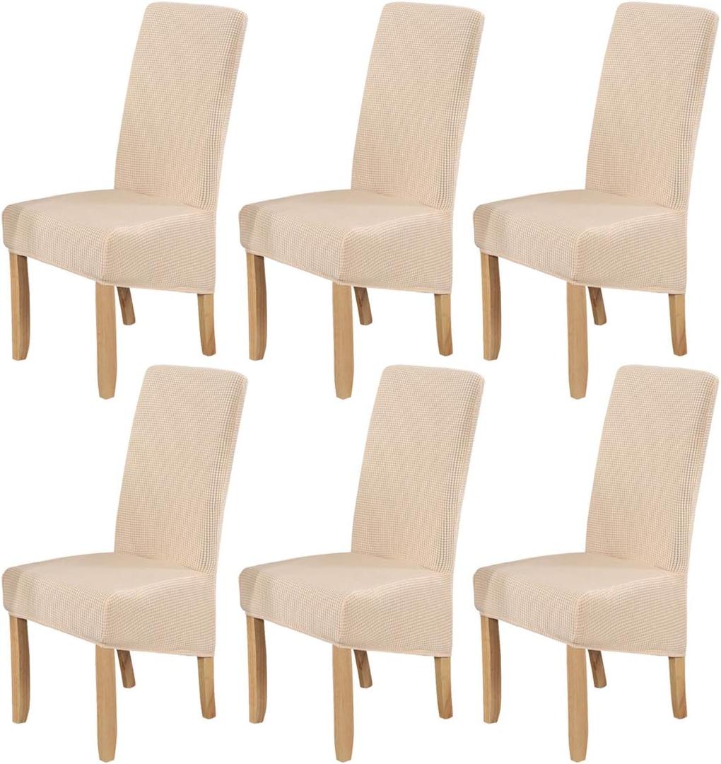 MIFXIN Dining Chair Cover Set of 6 Stretch Jacquard XL Size Dining Chair Slipcovers Large Removable Washable Dining Room Chair Protector Home Wedding Party Banquet Hotel Decor (Beige)