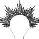 Sun Goddess Halo Crown - Moon Headband with Rhinestones, Zip Tie Renfaire Headpiece for Women Renaissance Halloween (Black Spiked)