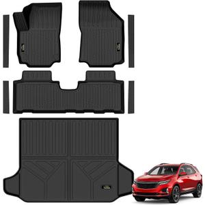 Floor Mats & Cargo Liner for Chevy Equinox 2018-2024 (Only Gas)/GMC Terrain | Door Sill Guards, All Weather TPE Full Set Floor Liners Trunk Mat for Chevrolet Equinox Accessories, Black