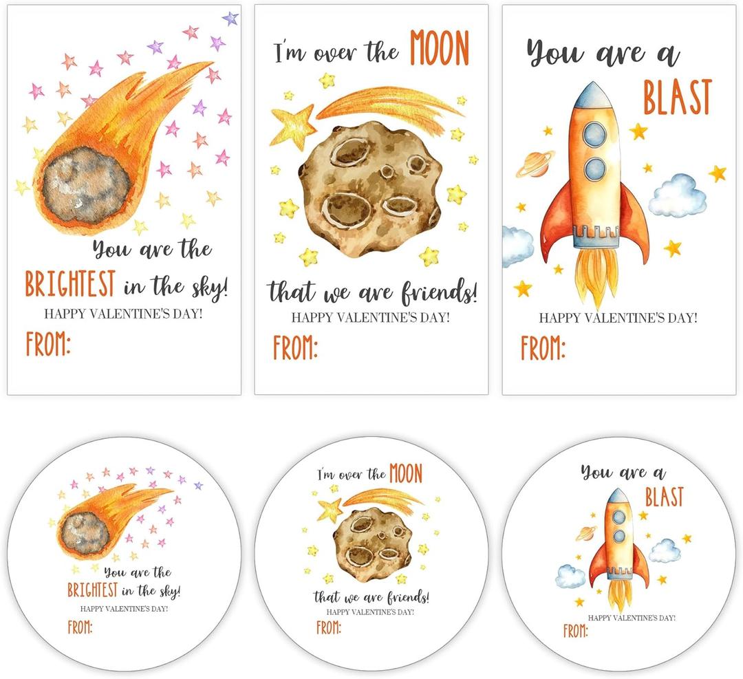 60 Pcs Happy Valentine's Day Stickers - Brightest & Moon & Blast - 30 Round & 30 Square Stickers, Gift Tags Labels Self-Adhesive, Valentine Labels for Gift Wrapping & Classroom - A01