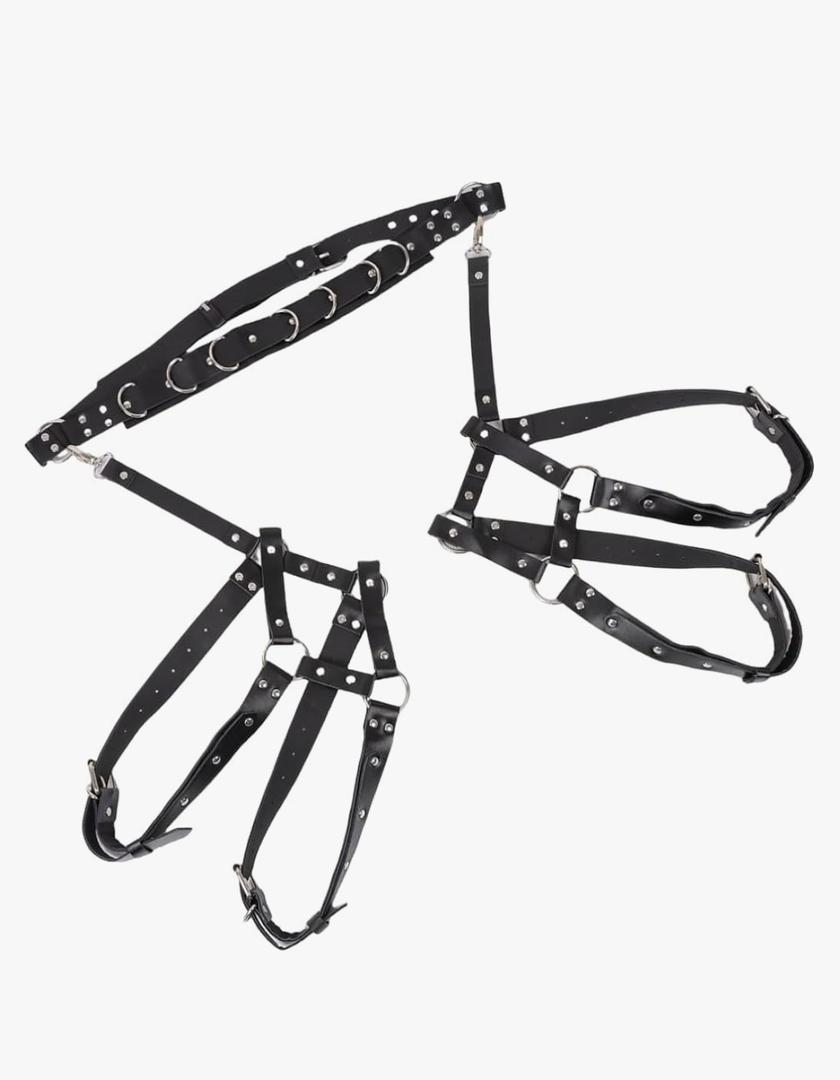 Men's PU Leather Caged Thigh Holster Goth Sexy Punk Suspenders Cage Leg Garter Thigh Harness Men Restraints Leg Harness (PU Leather Material Upgrade)