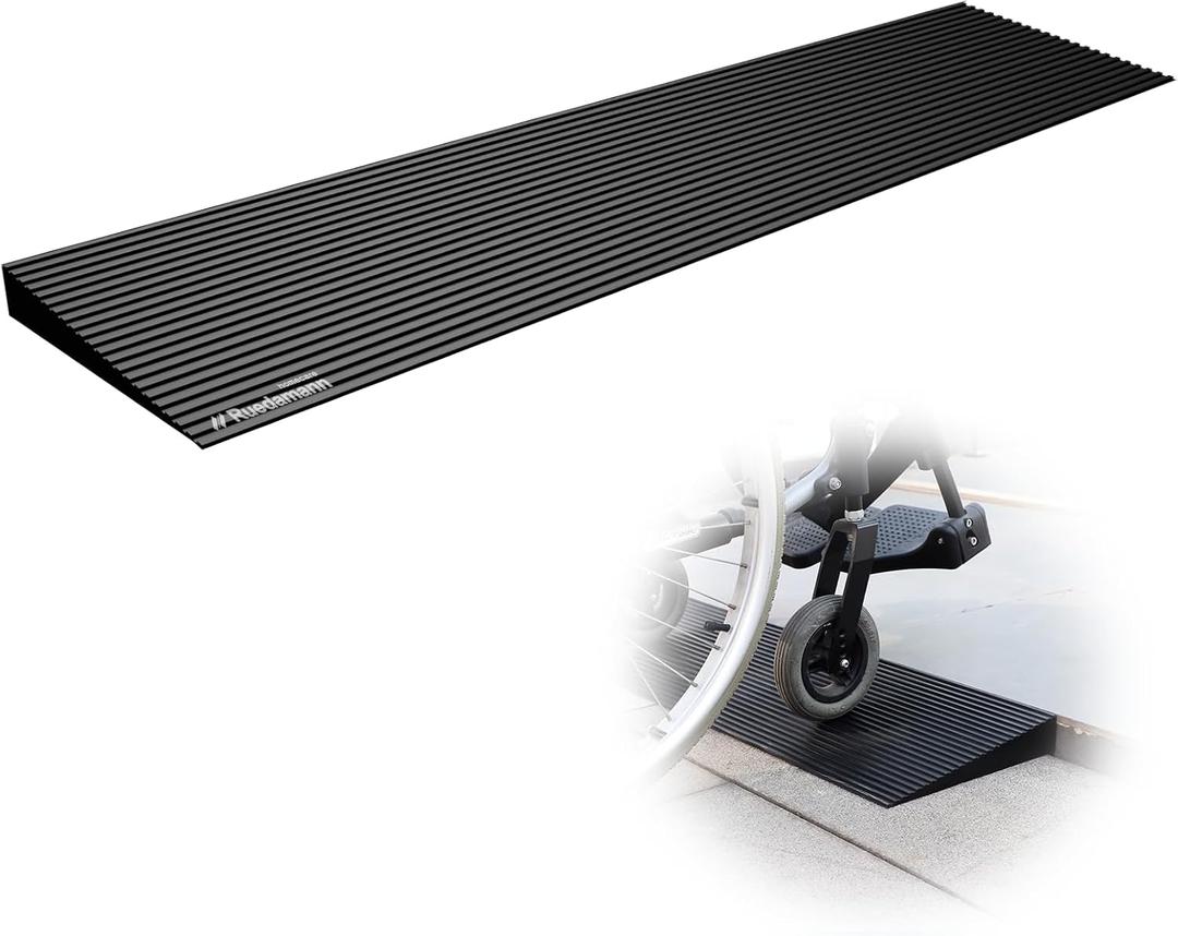 Ruedamann 1.2" Rise Threshold Ramp for Doorways, Sturdy Rubber Threshold Ramp, Non-Slip Power Door Ramps for Wheelchairs is Adjustable and Cuttable for Doorways,Curb, Scooters, Driveways
