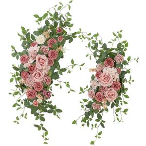 Ting's time Wedding Arch Flower Pack of 2 Artificial Silk Large Flower Swag Wedding Arches for Ceremony Reception Backdrop Floral Decor for Fall Wedding Party Ceremony (Dark Pink)