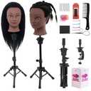 18" Mannequin Head Human Hair with Stand - 100% Real Human Hair Mannequin Head for Braiding, Cosmetology Manikin Doll Head for Hair Styling with Tripod Stand Table Clamp Hair Braiding Set,Black
