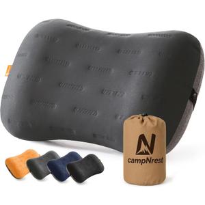 Inflatable Camping Pillow - Ultralight Compact Air Pillow for Travel, Backpacking & Hiking - Ergonomic Neck & Lumbar Support - Portable Inflatable Pillow with Removable Washable Cover - (Grey)