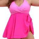 Edelqual Womens Plus Size Tankini Swimsuit Two Piece Tummy Control Bathing Suits Swim Dresses Swimwear Modest Curvy Trip 2025 Vacation Outfits (Pink & Hot Pink, 2XL)