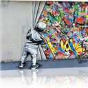 Banksy Canvas Wall Art Pop Street Graffiti Wall Art Decor Cool Poster Paintings Colorful for Men Ready To Hang for Living Room Bedroom Home Bathroom Wall Decor 16x24in Framed