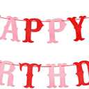 Red and Pink Glitter Love Heart Happy Birthday Banner - Valentine's Themed Hanging Paper Garland Bunting Banner, Photo Backdrop for Wall Home Mantle Office Party Decorations