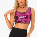 Allegra K Women's Metallic Sequin Crop Top Sparkle Glitter Sleeveless Party Club Tank Top. Size Large