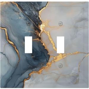 Abstract Blue Granite Luxury Texture Print 2 Gang Light Switch Cover Double Toggle Wall Plate Decorative Electrical Switchplate Covers for Country Bedroom Kitchen Living Room Decor