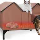 Extra Large Heated Cat House for Outside in Winter, Elevated Heated Outdoor Cat House Weatherproof with Heating pad, Insulated Outdoor Cat Shelter for Multiple Cats Small Dogs (Brown) (XL-Heated-02)