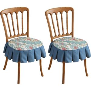 patdrea Pack of 2 Chair Cushions for Dining Chairs with Ruffled, Blue Floral Seat Cushion with Ties,Removable,Non Slip Chair Pads Decor for Bar Stool Cushions, Indoor Kitchen Chairs, 17.7"x17.7"
