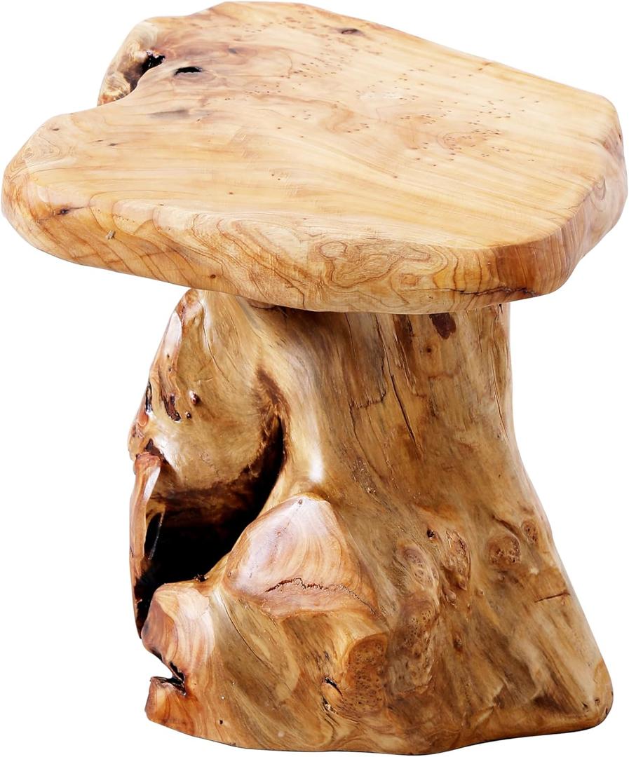 13.8" Cedar Stump Stool,Natural Wooden Side Table,Plant Stool,Live Edge Coffee Table for Bedroom,Living Room, Outdoor