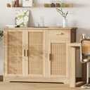 Irontar Rattan Sideboard Cabinet with Storage, Sideboard Buffet Cabinet with Doors, Kitchen Storage Cabinet with Drawer, Coffee Bar, Accent Console Table for Living Room, Hallway, Natural CWG010M