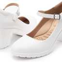 Cusolemore Mary Jane Heels with Arch Support, Closed Round Toe Chunky Pumps for Women, Comfortable Block Heel Dress Shoes, Size 6.5