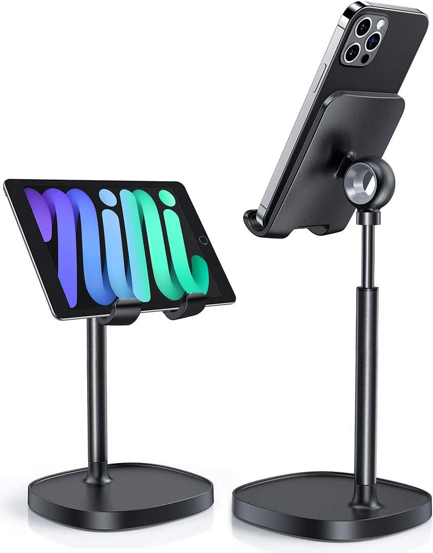 LISEN Cell Phone Stand Adjustable Phone Holer for Desk, Computer Office Desk Accessories for iPhone 16 Holder Women Kitchen Essentials Fits All Mobile Phones Switch Kindle iPads Tablet 4-10in Black