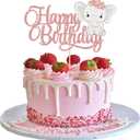 Gyufise Pink Elephant Happy Birthday Cake Topper - 1Pc Rose Gold Glitter Decorations for Baby Shower, Kids Girls Birthday Party Supplies