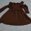 Girls Long Sleeve Ruffle Dresses Solid Ribbed Knit Fall Winter Dress for Toddler Casual Bowknot Dresses 2-6 Years (3-4T, Brown)