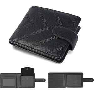 Wallet for men Slim RFID Leather 2 ID Window, mens wallets leather, billeteras de hombres, Anti-Theft Band (B-Black)